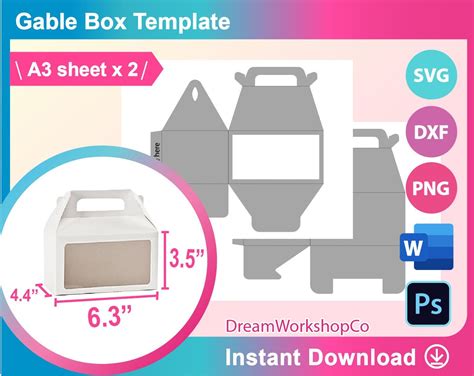 Window Gable Box Template Box With Handle Template Svg Dxf Ms Word Docx