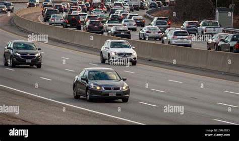 Interstate 95 (I-95) during evening rush hour. Heavy traffic congestion ...