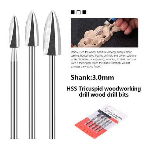 5pcs Wood Carving Bit Set 3mm Shank Router Bit Milling Cutter For