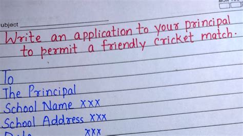 Application To Your Principal To Permit A Friendly Cricket Match L