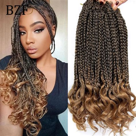 T27 Blonde Box Braids Crochet Hair Curly End Synthetic 18 Inch Crochet Braid Pre Looped Curly