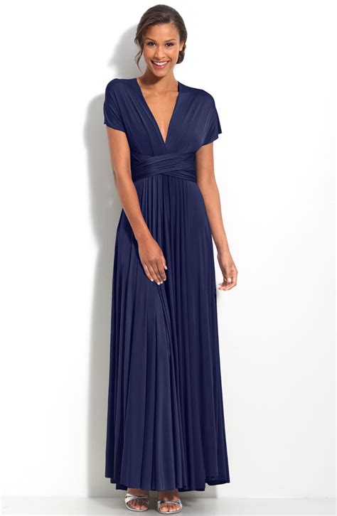 Navy Blue Deep V Neck And Short Sleevess Ankle Length Pleated Mother Of