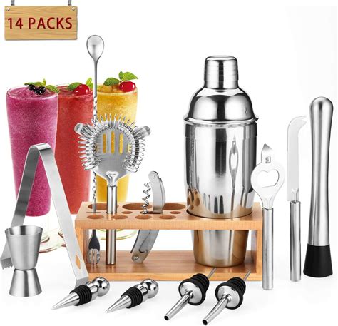 Gomyhom Cocktail Shaker De 14 Sets Shaker Cocktail En Acier Inoxydable