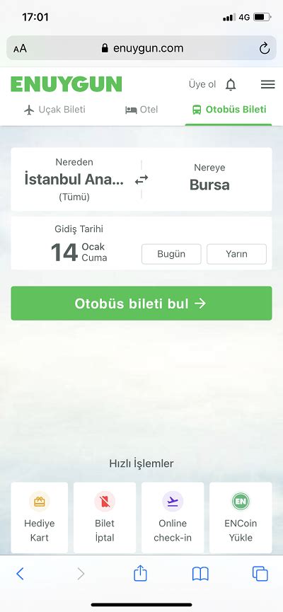 Telefondan online otobüs bileti nasıl alınır ENUYGUN