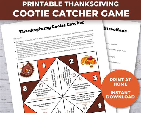 Cootie Catcher Thanksgiving Games Thanksgiving Printable Classroom