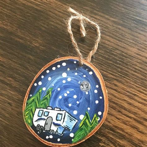 Hand Painted Christmas Tree Wood Slice Ornament Night Sky Etsy