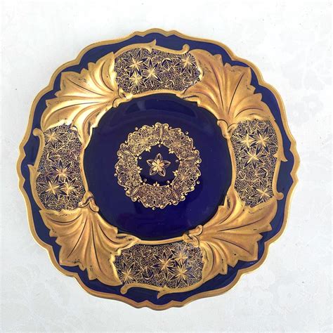 Weimar Porcelain Cobalt Blue Gold Leaves Collectible German China Plate