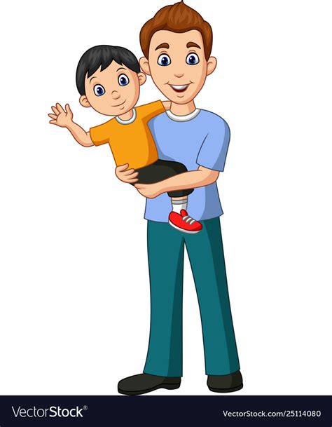 Cartoon Father Carrying A Son In His Arms Vector Image