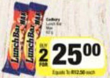 Cadbury Lunch Bar Max 2 X 62g Offer At Spar