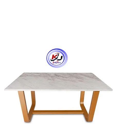 Rectangular KJ IMPEX 6 Seater Marble Top Dining Table In Metallic Gold