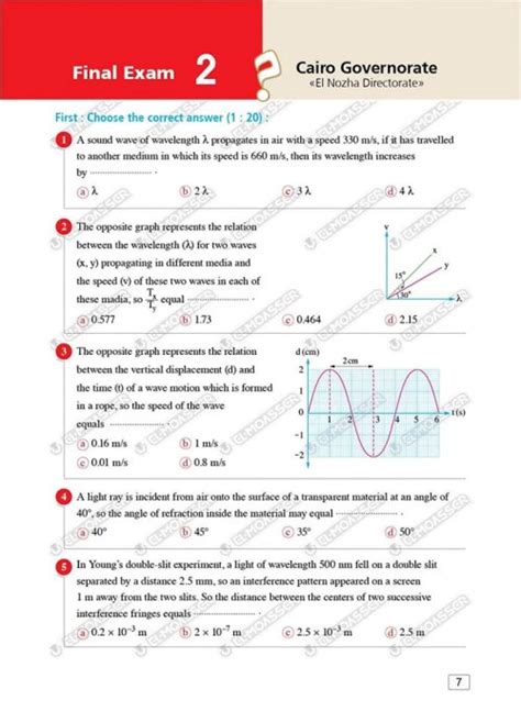 الاختبارات النهائية Physics من كتاب المعاصر بالإجابات فى الفيزياء لغات