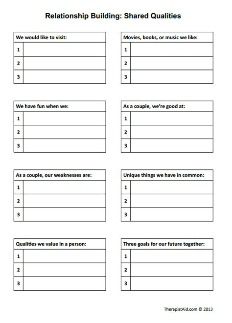 Marriage Goals Worksheets