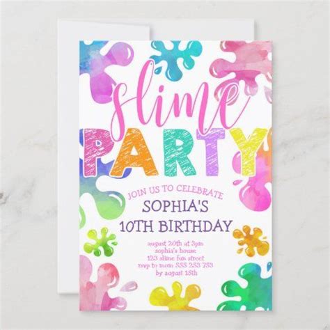 Slime Party Girl Birthday Rainbow Colorful Invitation Zazzle