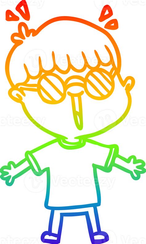 Rainbow Gradient Line Drawing Cartoon Boy Wearing Spectacles 40072984 Png