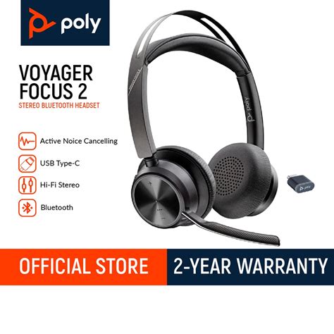 Plantronics Poly Voyager Focus 2 Uc Usb A Microsoft Stereo Bluetooth Headset With Charge Stand