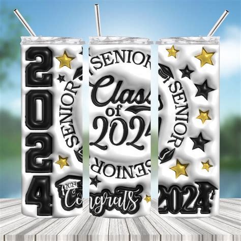 Graduation Tumbler Wrap PNG Senior 2024 3D Inflated Tumbler Wrap PNG