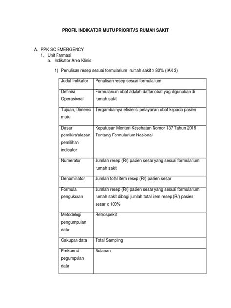 Profil Indikator Mutu Prioritas Rumah Sakit Docx