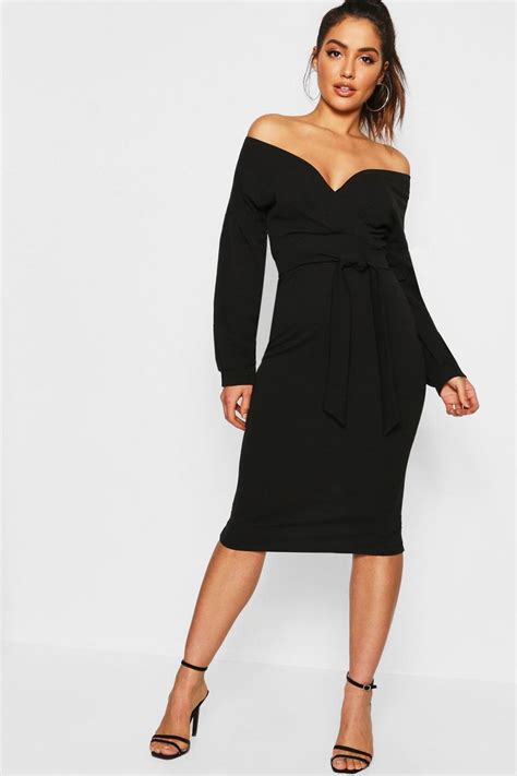 Womens Off The Shoulder Wrap Midi Dress Boohoo Uk