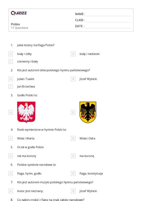 Ponad Symbole Narodowe Arkuszy Roboczych Dla Klasa W Quizizz