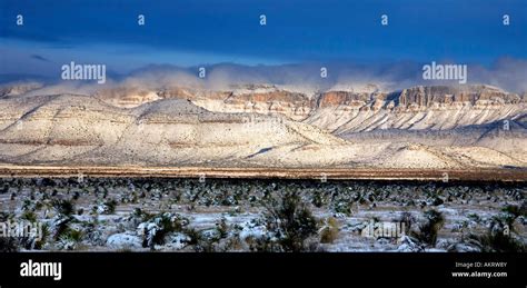Glass Mountains Under Snow Near Marathon West Texas In The North Tip Of