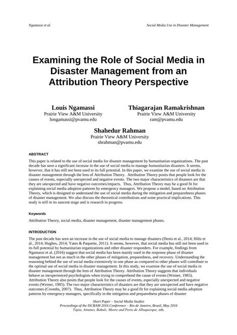 Pdf Examining The Role Of Social Media In Disaster Management · Attribution Theory Social