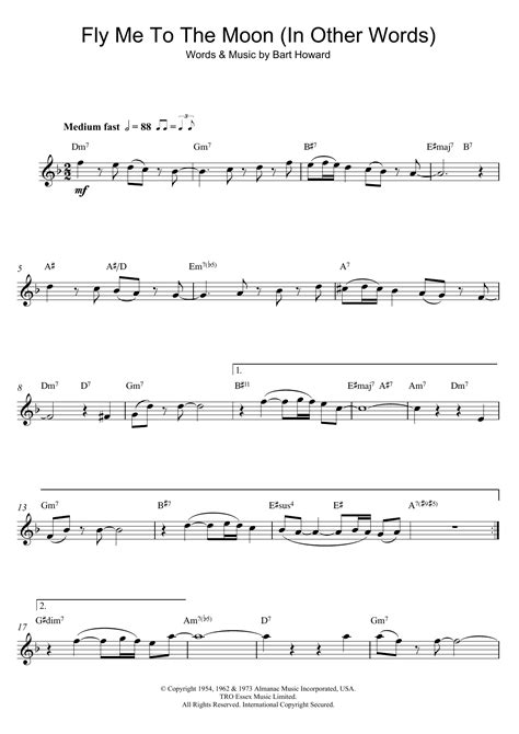 Fly Me To The Moon In Other Words Alto Sax Solo Sheet Music