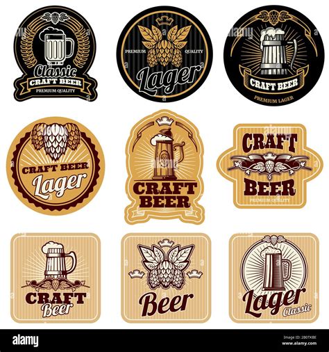 Vintage Beer Bottle Vector Labels Alcohol Drink Label Illustration Of