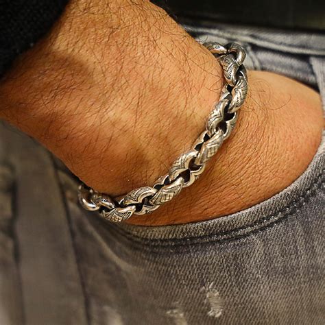 Bracelets Homme En Argent Massif Argent Cuir Pierres