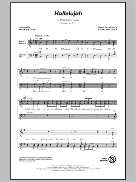 Leonard Cohen Hallelujah Arr Mark Brymer 589 Sheet Music Pdf Digital Sheet Music Piano