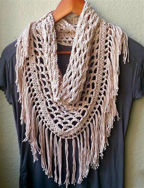 Boho Mesh Fringe Scarf Crochet Pattern By Michelle Greenberg Crochet Triangle Scarf Fringe