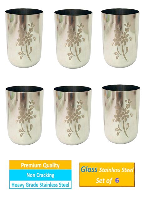 Buy Ah Stainless Steel Glass Set Of Pc Ml Unbreakable Flower