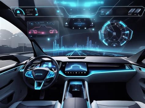 Premium Photo Autonomous Futuristic Car Dashboard Concept With HUD