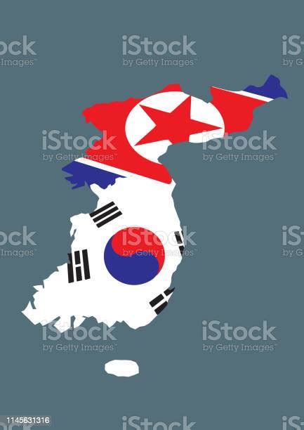 朝鮮和韓國用國旗繪製地圖向量圖形及更多亞洲圖片 亞洲 剪裁圖 北方 Istock