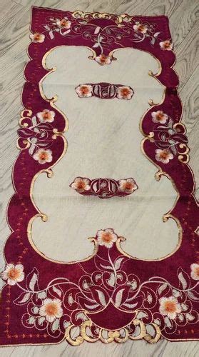 Maroon And Beige Embroidery Embroidered Silk Table Runner Size