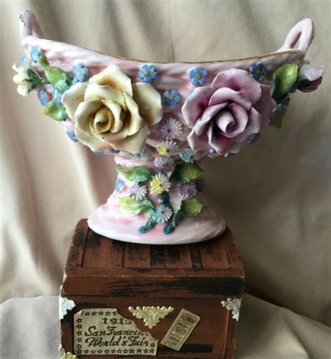 Lovely VTG DRESDEN ART German Porcelain Floral Basket Capodimonte Style