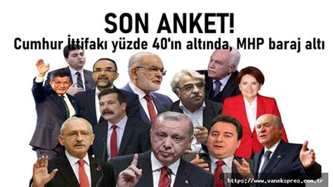 Son anket Cumhur İttifakı yüzde 40 ın altında MHP baraj altı Van