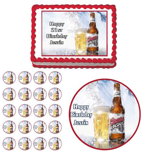 Coors Light Beer Edible Birthday Party Cake Topper Cupcake Decoration