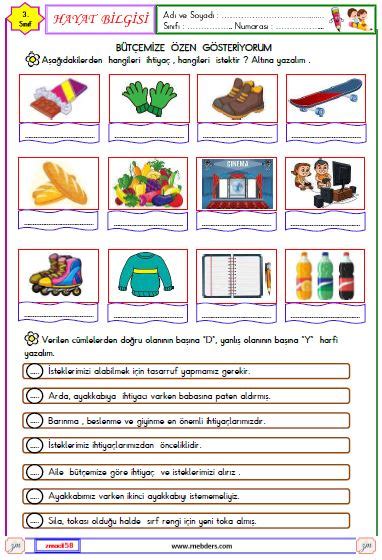 S N F Hayat Bilgisi Stekler Ve Htiya Lar Etkinli I Meb Ders