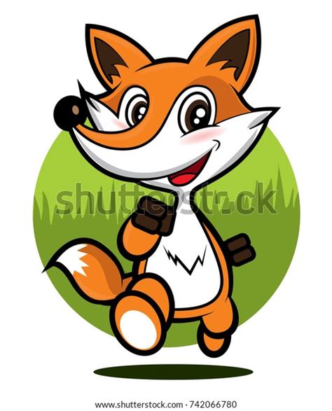 Cute Fox Running On Green Glade Stock Vector Royalty Free 742066780