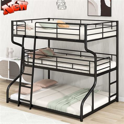 Leekous Upgraded Version Thicken Stronger Metal Triple Bunk Bed Heavy Duty Steel