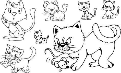 Set De Gatos Página Para Colorear De Dibujos Animados 스톡 벡터 로열티 프리 Set