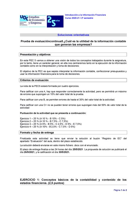 Soluci N Pec De Introducci N A La Informaci N Financiera De La Empresa