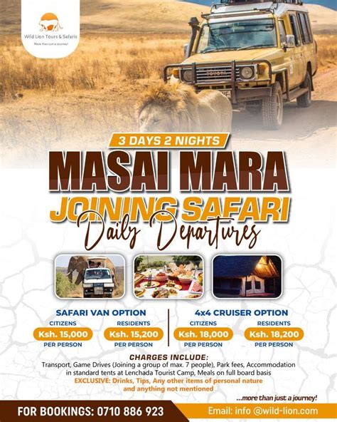 Travel Flyer Design In Kenya Wild Lion Tours Safaris Maasai Mara Tour