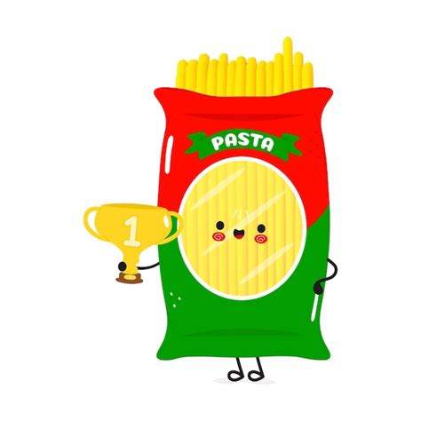 Premium Vector Cute Funny Spaghetti Hold Gold Trophy Cup