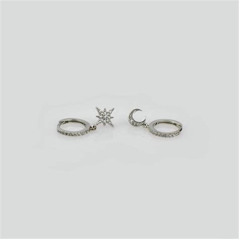 Mismatched Moon And Star Huggie Hoop Earrings Small Sterling Etsy Uk