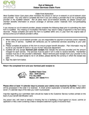 Fillable Online Eip Sc Eyemed Fillable Out Of Network Claim Form Fax