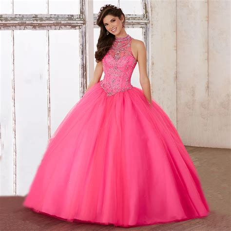 Sexy Masquerade Ball Gowns High Neck Beaded Corset Tulle Sweet 16