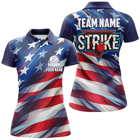 Custom American Flag Strike Bowling Polo Shirts For Women Patriotic B Myfihu