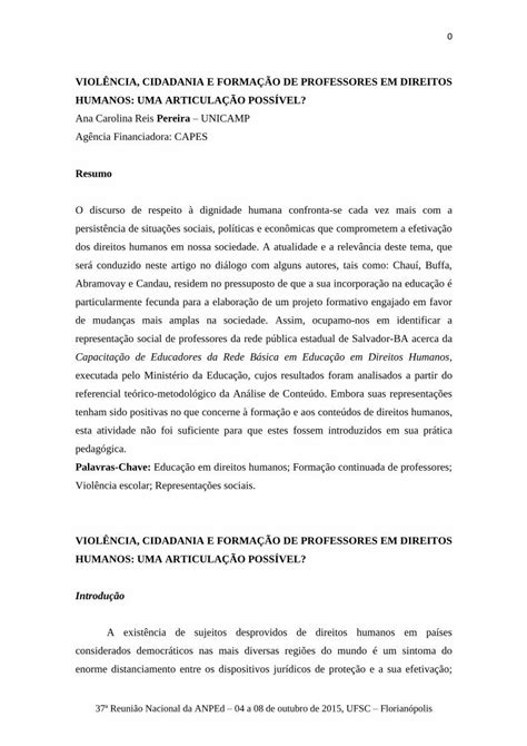 Pdf Viol Ncia Cidadania E Forma O De Professores A Revolu O