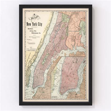 Vintage Map Of New York City New York 1892 By Ted S Vintage Art